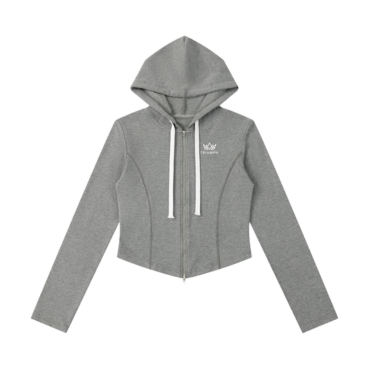 Womens Slim Cropped Full Zip Hoodie