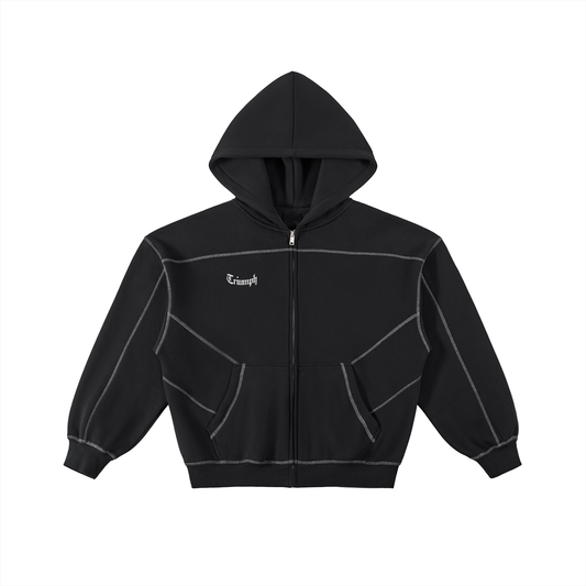Contrast Stitched Nova Boxy Zip-Hoodie