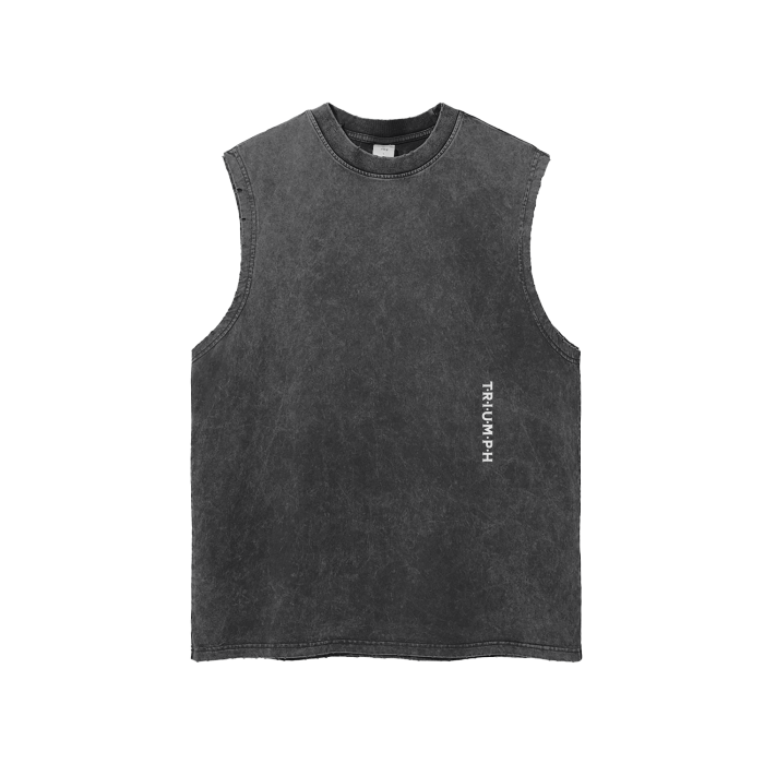 Acid Washed Frayed Tank Top